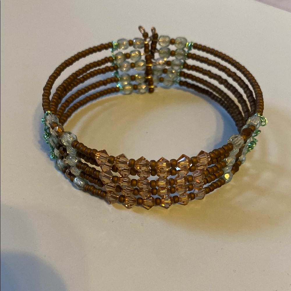 HANDMADE by ME Sorelle Designs Brown and Light Blue Beaded Bracelet